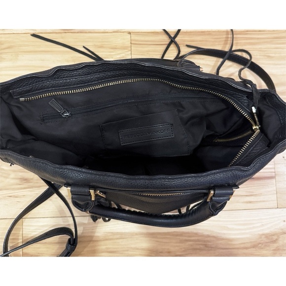 Rebecca Minkoff Black Textured Grain Leather Regan Satchel Shoulder Fringes Bag​ - Picture 5 of 12